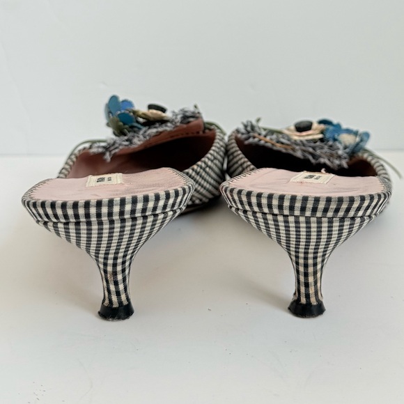 Prada Black White Gingham Flower bouquet Vintage mules heels EU 39.5 - Picture 5 of 9
